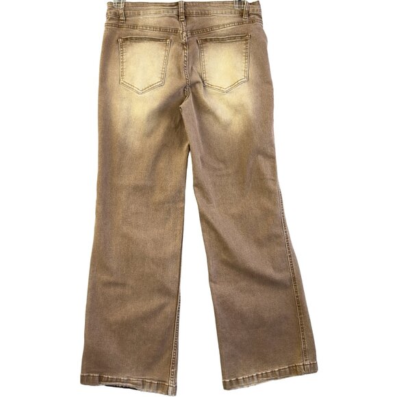 FLAMINGALS Brown Wide Leg Jeans Women’s Size Large Stretch Denim Distressed - Picture 2 of 15